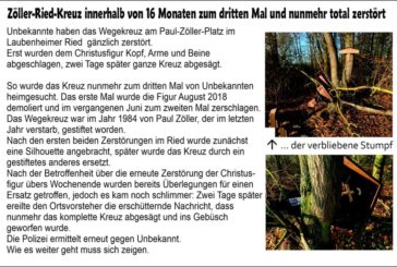 Zöller-Ried-Kreuz komplett zerstört