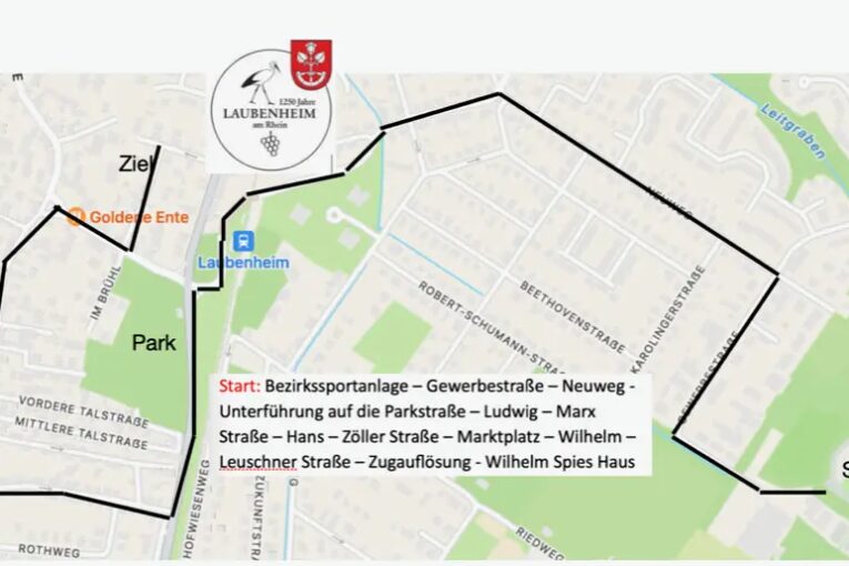 Der Weg des Festumzugs in Mainz-Laubenheim 2023 am 18. Juni