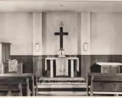 125 Jahre Evangelische Kirche Laubenheim. Jubiläumsfeier am 4. Oktober 2020. Innenraum 1964. Bildgeberin Marianne Wedel